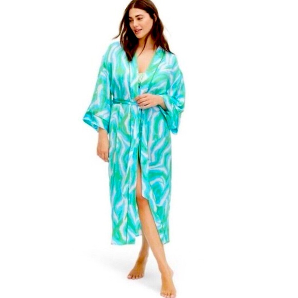 DVF xTarget Diane Von Furstenberg Satin Disco Zebra Green Robe Size S - Picture 1 of 8
